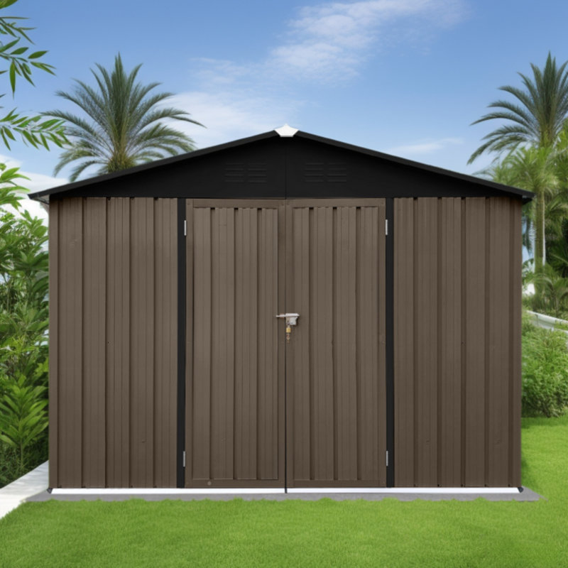 9 ft. W x 10 ft. D Metal Storage Shed, Brown/Black