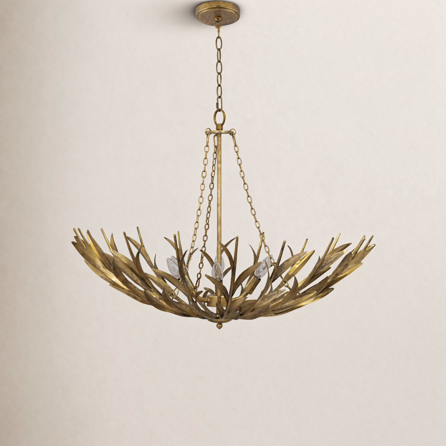 River Reed 6 - Light Dimmable Chandelier, Antique Gold Leaf