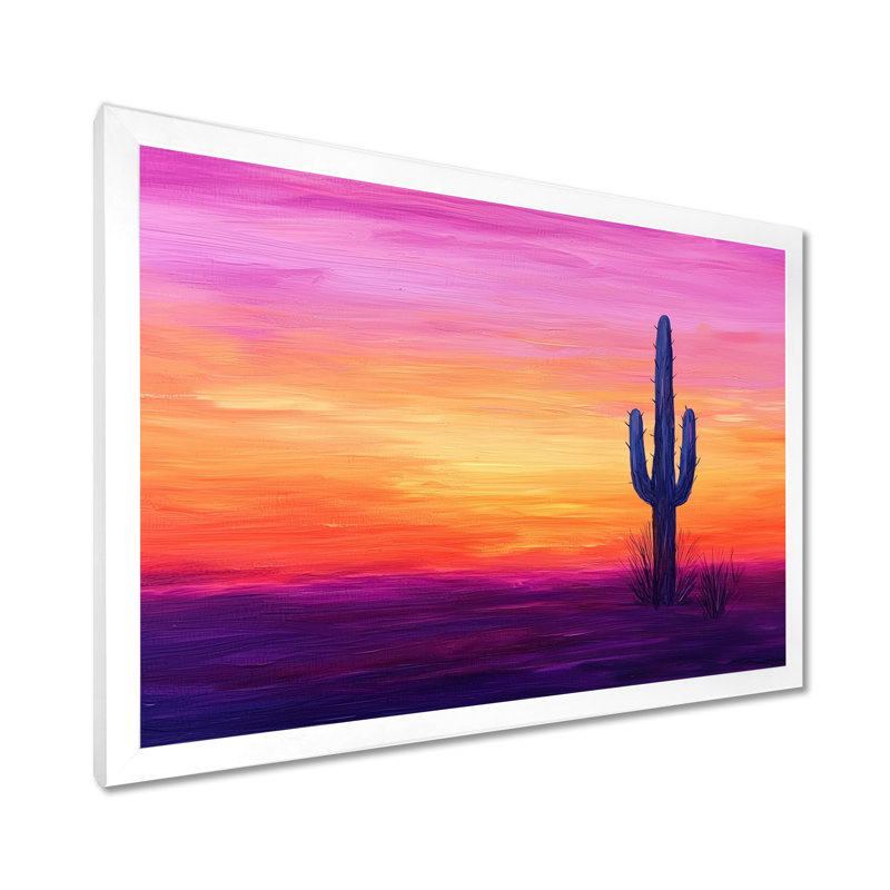 «Minimal Cactus Sunset Horizon I», impression murale de cactus floral, H 12 po x l 20 po, Blanc