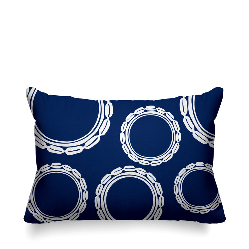 Eartha Abstract Outdoor Reversible Throw Pillow, Navy Blue
