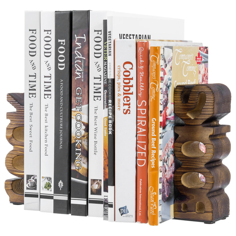 2 Piece Burnt Wood Decorative Cookbook Text Bookend