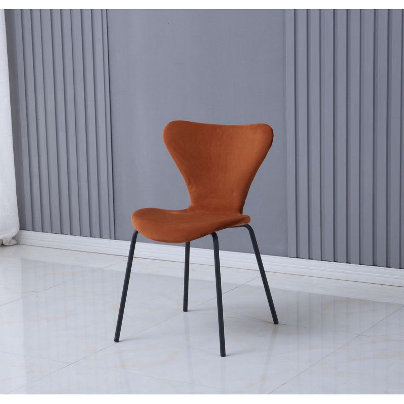 2 Makai Velvet Upholstered Dining Chair with Powder Coated Metal Legs, Orange, Black