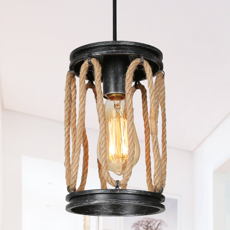 Luminaire suspendu cylindrique 1 lumière avec détails en corde