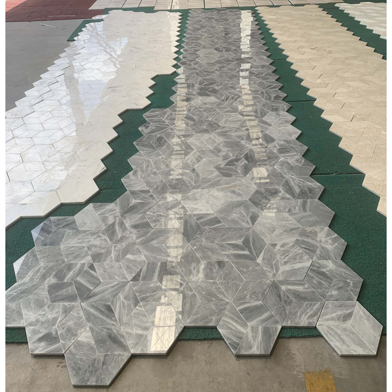 Carreau de marbre hexagonal naturel poli pour mur et cheminette, 1 boîte de 12 pièces