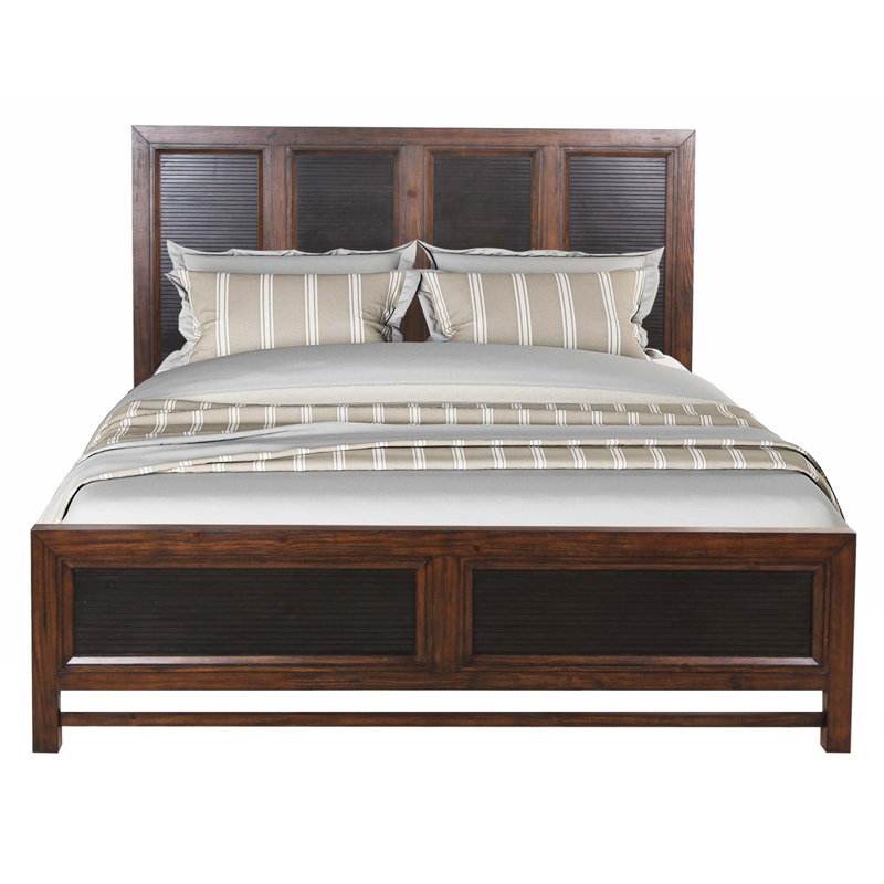 Queen Pine Wood Frame Panel Bed with Rustic Two-Tone Finish