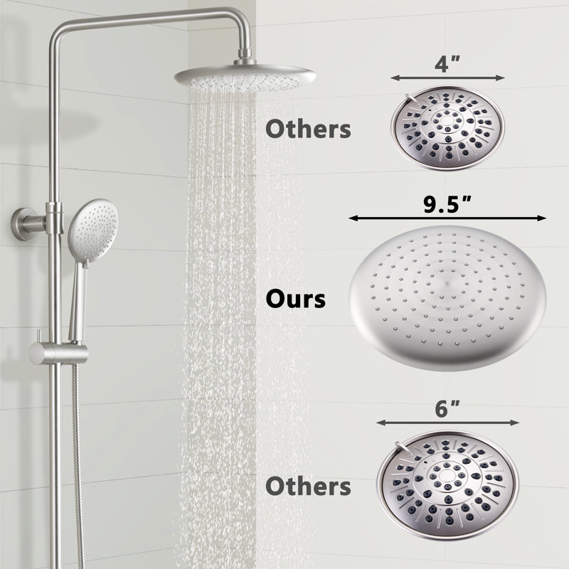 Système de douche thermostatique à 3 fonctions avec douche à main à 5 réglages et valve brute, Nickel brossé