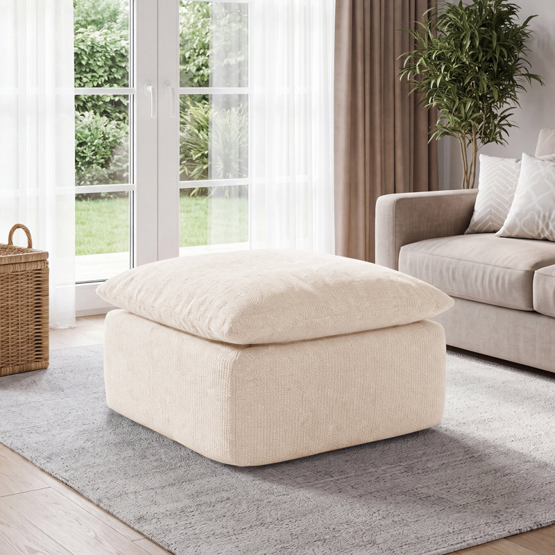 Pouf modulable à compression pour canapé d'angle, repose-pieds moderne en chenille avec ressorts ensachés, pouf en rouleau livré sans assemblage, couleur crème.