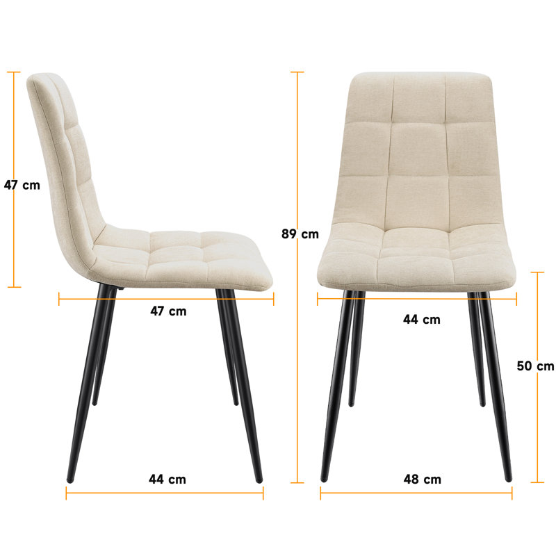 Linen Upholstered Dining Chairs with High Back and Metal Legs, Beige, 6