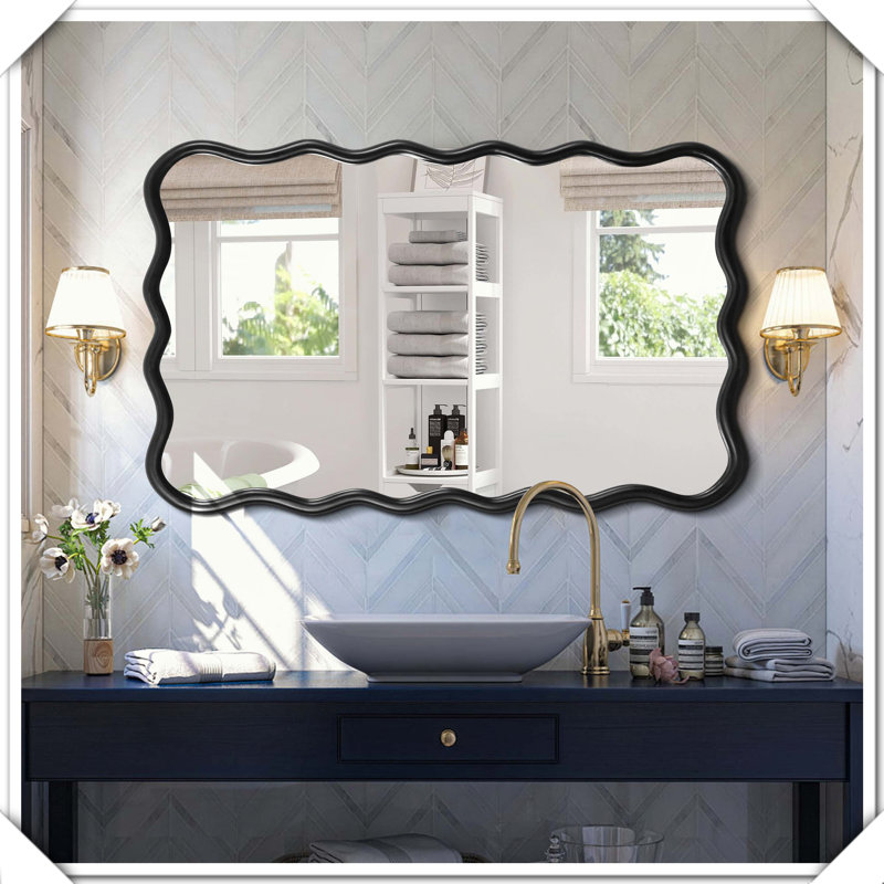 Miroir décoratif mural en bois massif, H 39,76 po x l 27,95 po, Noir antique, Rectangulaire