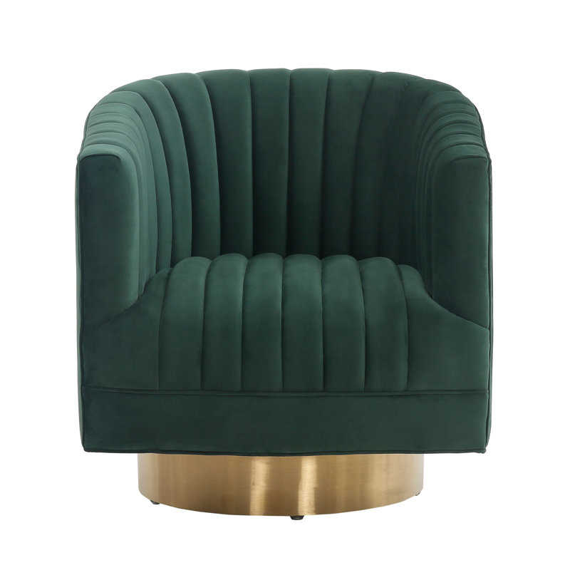 Tetrault Velvet Swivel Barrel Chair, Forest Green