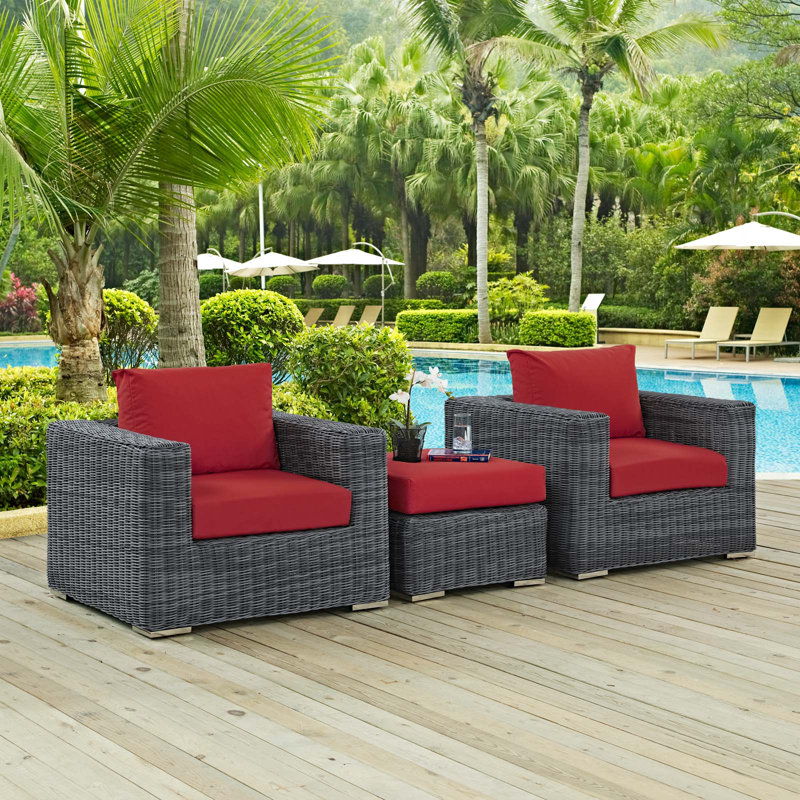 Ensemble de conversation avec coussins Sunbrella 3 pièces Summon, Toile Sunbrella® rouge Jockey