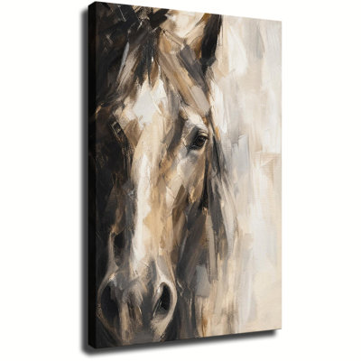Brown Horse Head Vintage Textured Abstract Animal Oil Painting Canvas Art, Wrapped Canvas, Ready to Hang