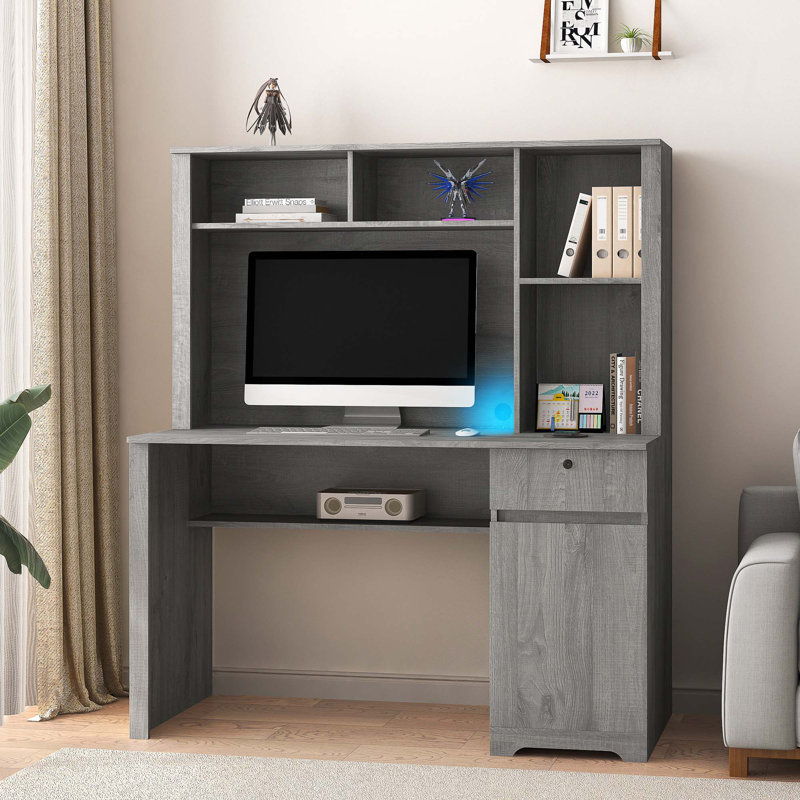 Computer Desk With Hutch & Bookshelf, Executive Desk Teens Student Desk Writing Laptop Home Office Desk With Drawers,3 AC Outlets And 2 USB Charging Ports,Study Laptop Table For Home