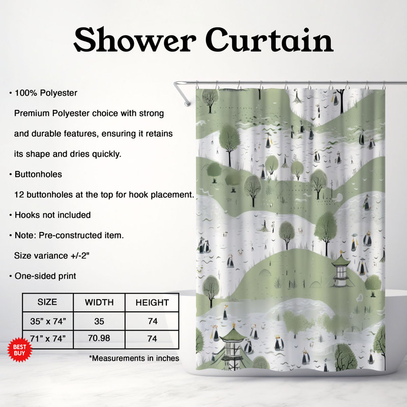 Rideau de douche Misty Woodland - Premium, H 74 po x l 71 po