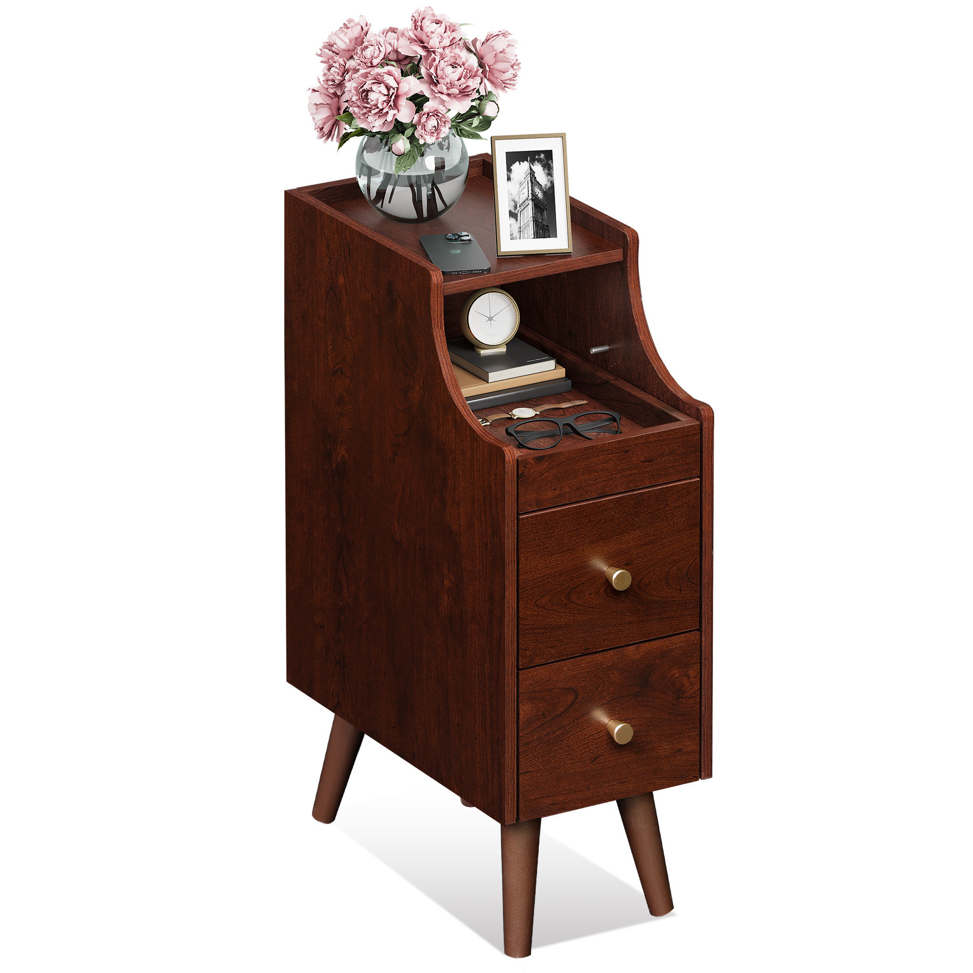 George Oliver End Table With Drawers, Narrow Side Table With Open Shelf ...
