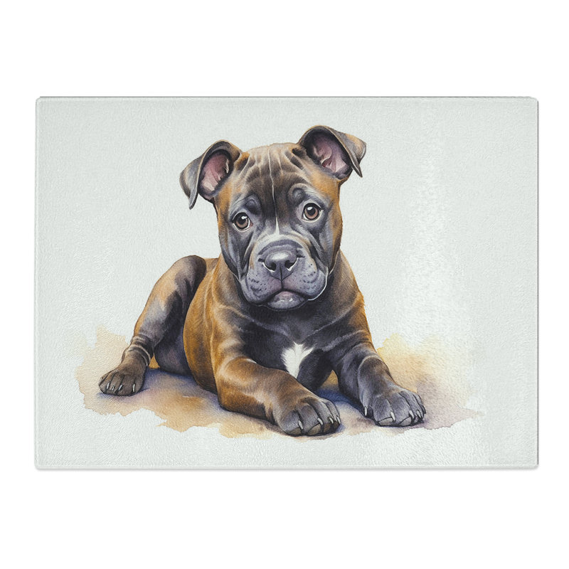 Staffordshire Bull Terrier Watercolour  Glass Chopping Board