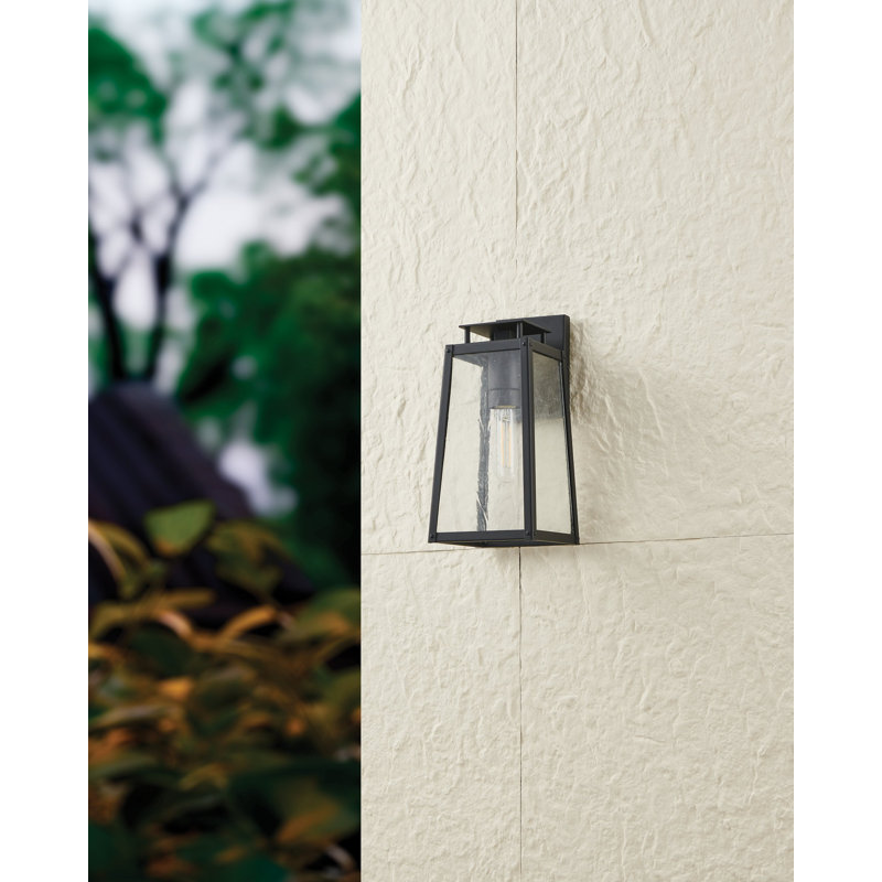 Applique murale d'extérieur noir mat à 1 lumière 13 pouces avec verre antique transparent Seger