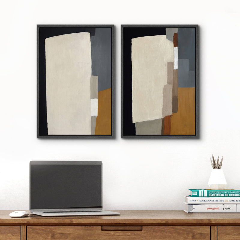 Art mural abstrait, ensemble de 2 reproductions d'art encadrées sur toile, H 24 po x l 32 po, Noir