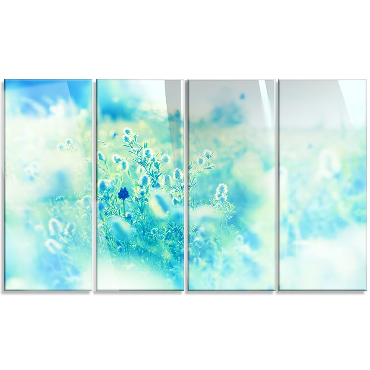 DesignArt Light Blue Mountain Plain Flowers On Canvas 4 Pieces Print ...