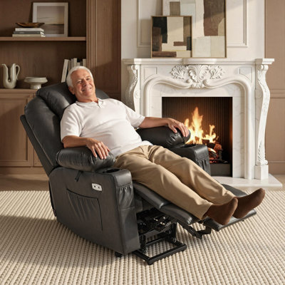 Fauteuil inclinable électrique avec massage et chaleur pour les personnes grandes et grandes, 3 positions, similicuir