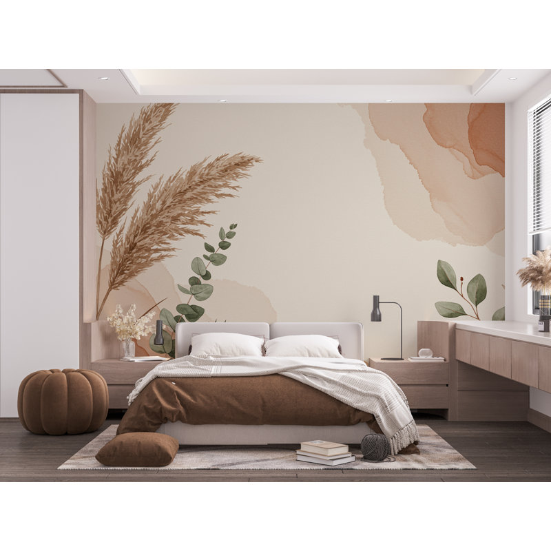 Papier peint abstrait Boho - tons neutres, esthétique minimaliste, murale moderne, terre cuite et beige 663RS (Peel-N-Stick) RS663
