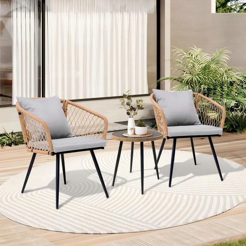 3-piece Outdoor Bistro Set For Patio, Balcony, Porch, And Poolside Garden, Yellow, Gray