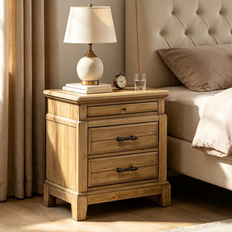 Table de chevet en bois à 2 tiroirs 28 po avec plateau coulissant Caramel Farmhouse, Caramel