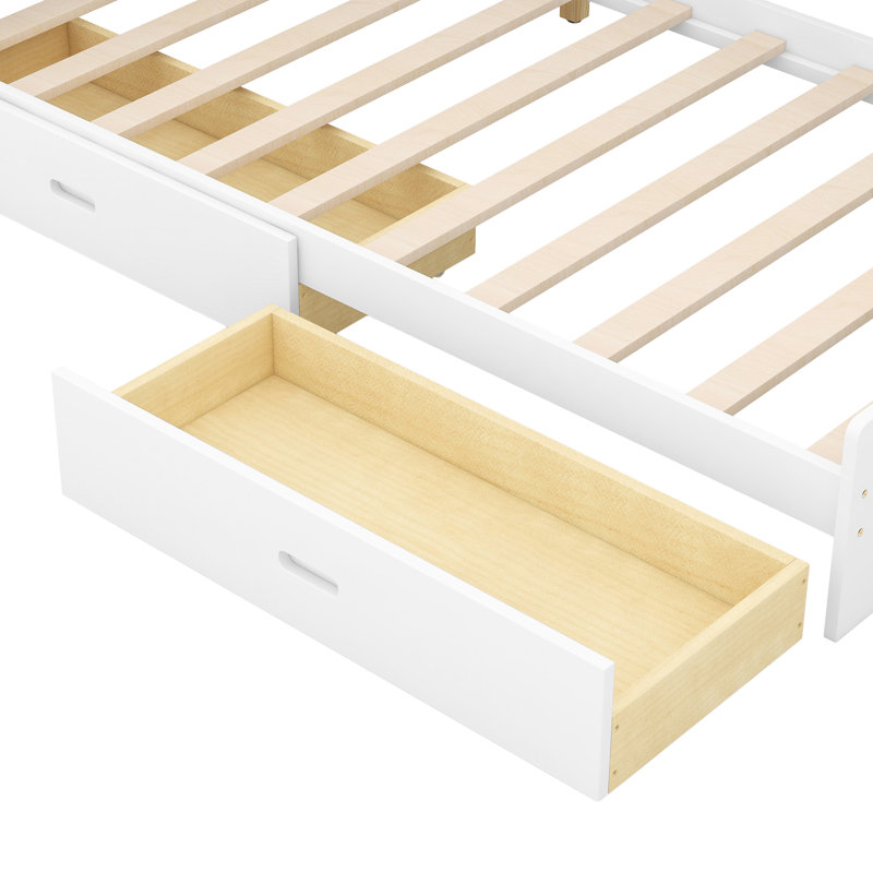 Lit plateforme simple avec tête de lit, 2 tiroirs, tablettes, rangement en bois blanc - rangement pour tête de lit et meubles de chambre à coucher