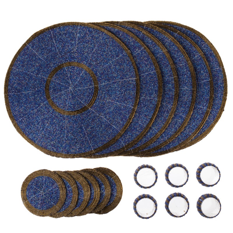 Danbury Glass Patchwork Round, Blue/Antique Gold