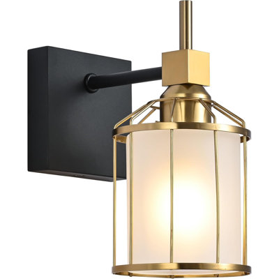 Luminaire de meuble-lavabo mural 1 lumière Solfart pour salle de bain avec abat-jour en verre givré - Finition laiton noir, installation facile, compatible avec les ampoules DEL / fluocompactes / incandescentes, fabrication en aluminium durable