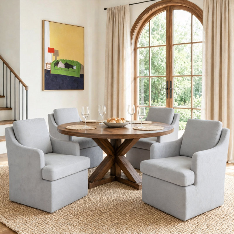 Chaise de salle à manger rembourrée en chenille avec dossier et accoudoirs incurvés (lot de 4), 4, Light Gray