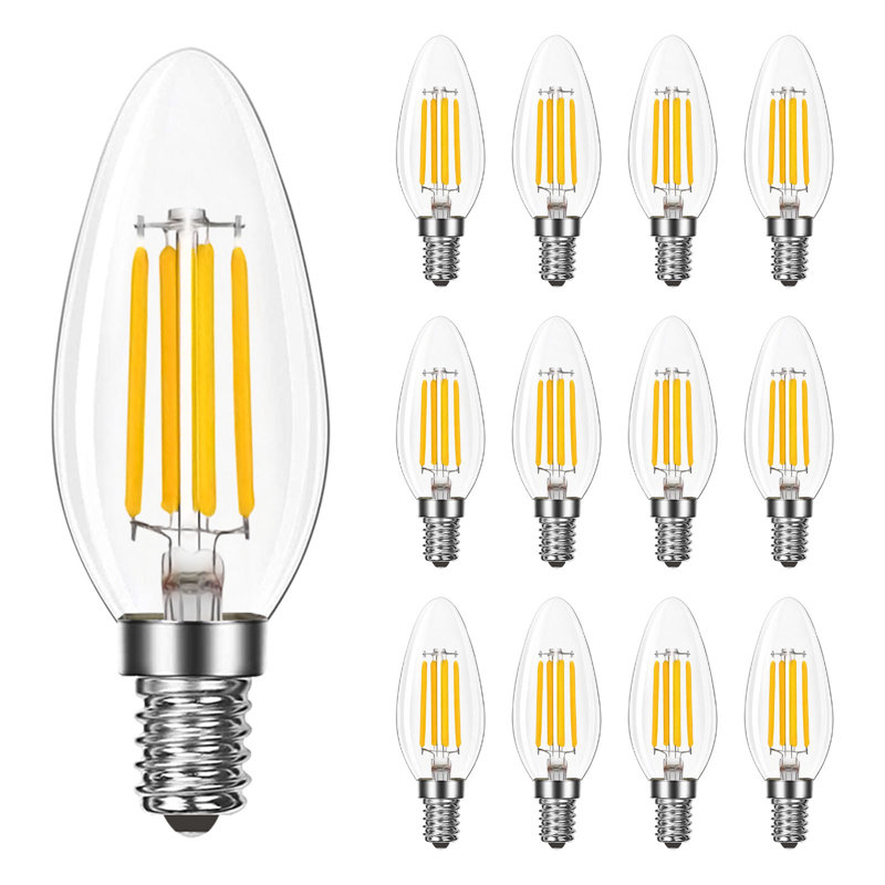 Ampoule candélabre à DEL 8W LUXRITE, équivalente à 75W, culot E12, 1000 lumens, blanc doux 3000K, à intensité variable, luminaire à filament transparent et emballage humide