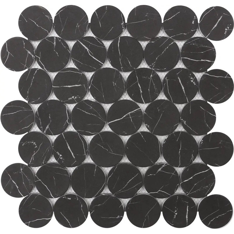 Nero Marquina 12" x 12" Marble Penny Round Mosaic Tile