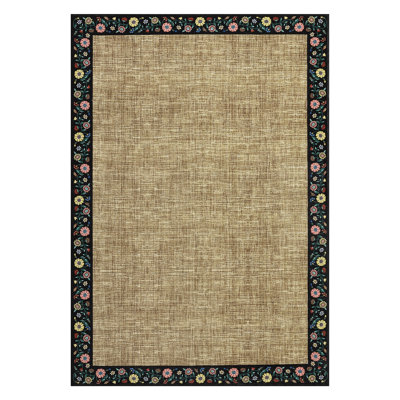 Washable Living Room Rug Floral Bordered Area Rugs Soft Thin Indoor Carpet for Bedroom Modern Throw Aesthetic Mat Non Slip Stain Resistant Carpet for Dining Room Office