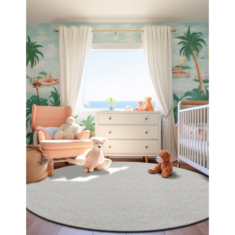Tapis contemporain contemporain gris, Rond 3 pi 1 po