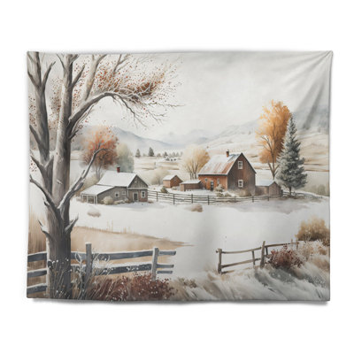 Kansas Farm In Winter Polyester Tapestry