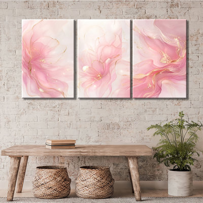 Canvas Wall Art Modern Pink Floral Gold Foil Abstract Print for Living Room Bedroom