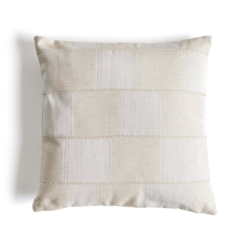 Cream Plaid Reversible Square Throw Pillow