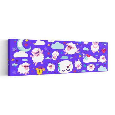 Whimsical Sleepy Sheep by Marika Barsrsind - Wrapped Canvas Panoramic Print