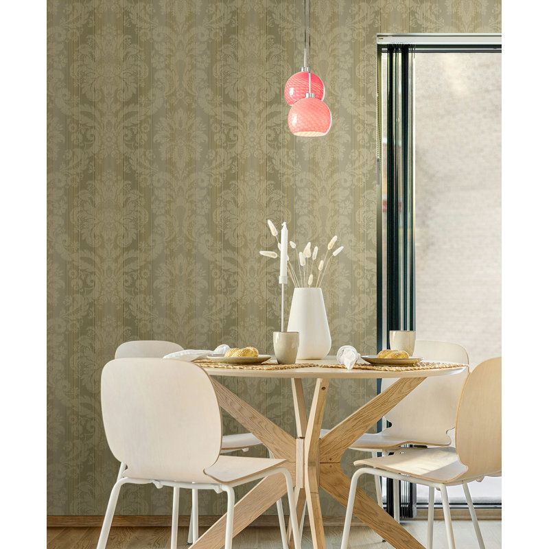  Papier peint à motif damassé rayé sans motif Designs Moss Okoro, Mousse