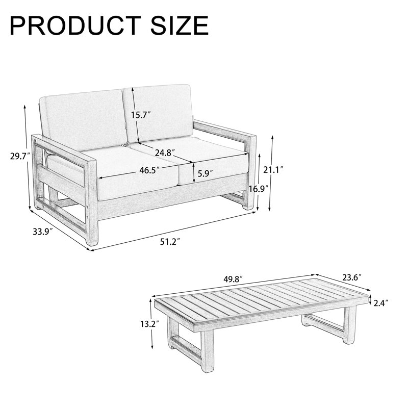 Ensemble de conversation d'extérieur 2 pièces, parfait pour recevoir avec les tables incluses, Light Brown, Light Brown