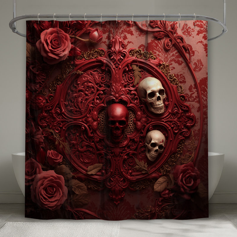 Rideaux de douche Red Skull Roses, 70in W x 84in H