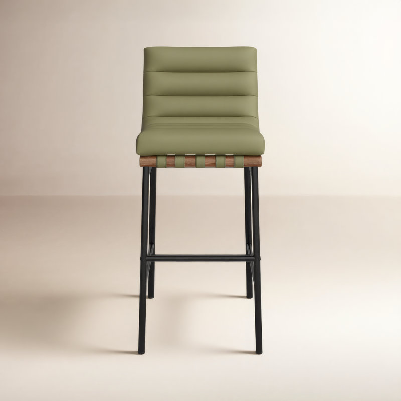 Tabouret de comptoir rembourré Sean Vincentas, Tabouret de bar (siège d'une hauteur de 29,9 po), Cuir végétalien vert olive