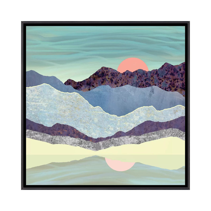 Summer Dawn - impression d'art graphique, Pas de tapis, Toile avec cadre noir patiné, H 18 po x l 18 po x 1,5 po