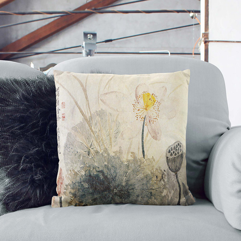 Lotus Flower by Yun Shouping Cushion with Filling, 55cm H x 55cm W x 20cm D, White