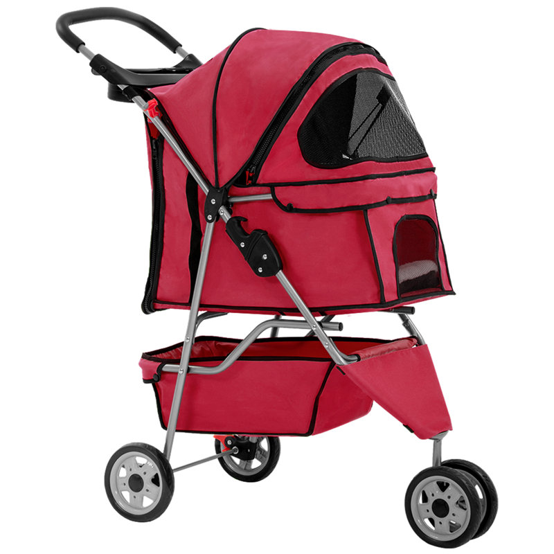 Pet Stroller 3-Wheel Foldable Cat Stroller Weatherproof Portable Travel Dog Stroller with Breathable Mesh Cover Cup Holder & Storage Basket for Small Medium Pets