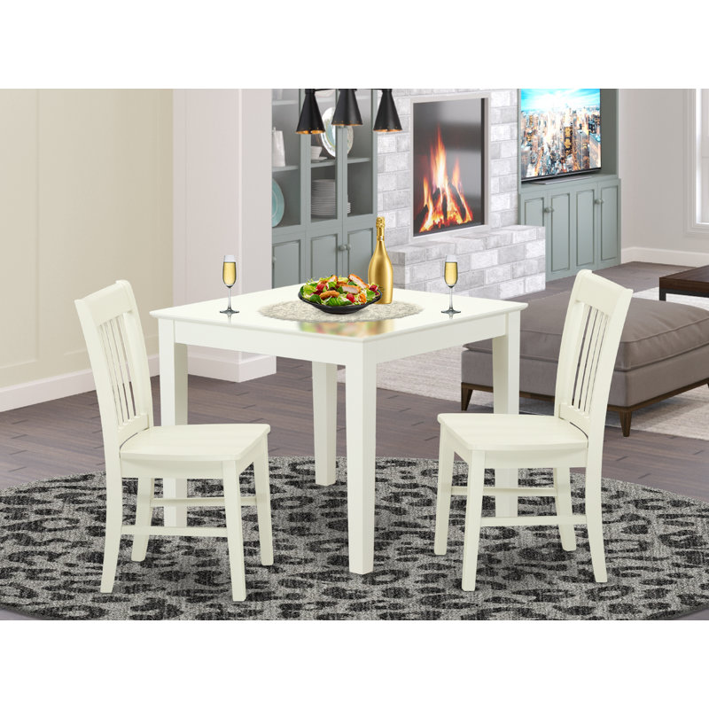 3 Piece Dining Room Furniture Set Contains a Square Kitchen Table and 2 Dining Chairs, Linen White, Linen White