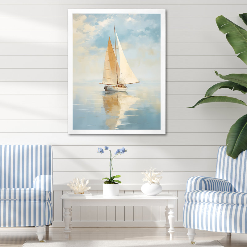 Voilier «Whispering Breezes I» - Bateau encadré, art encadré, H 44 po x l 34 po x P 1,5 po, Cadre flottant brun