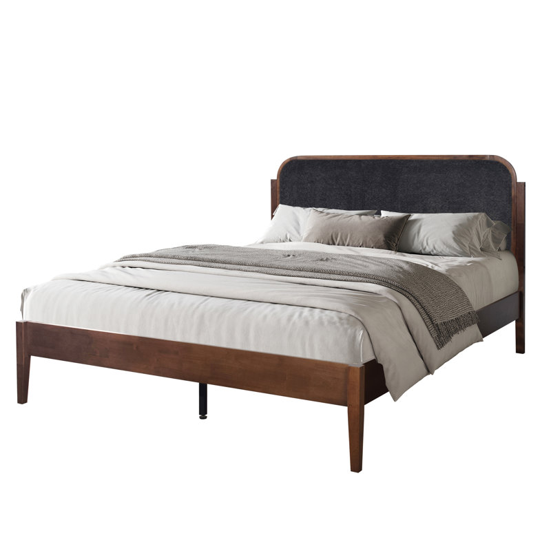 Gosman Wood Queen Platform Bed, Walnut/Charcoal, Charcoal