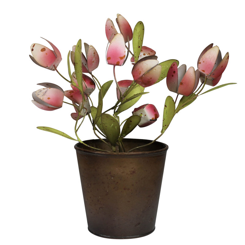 Pot avec tulipes et légumes verts, aluminium